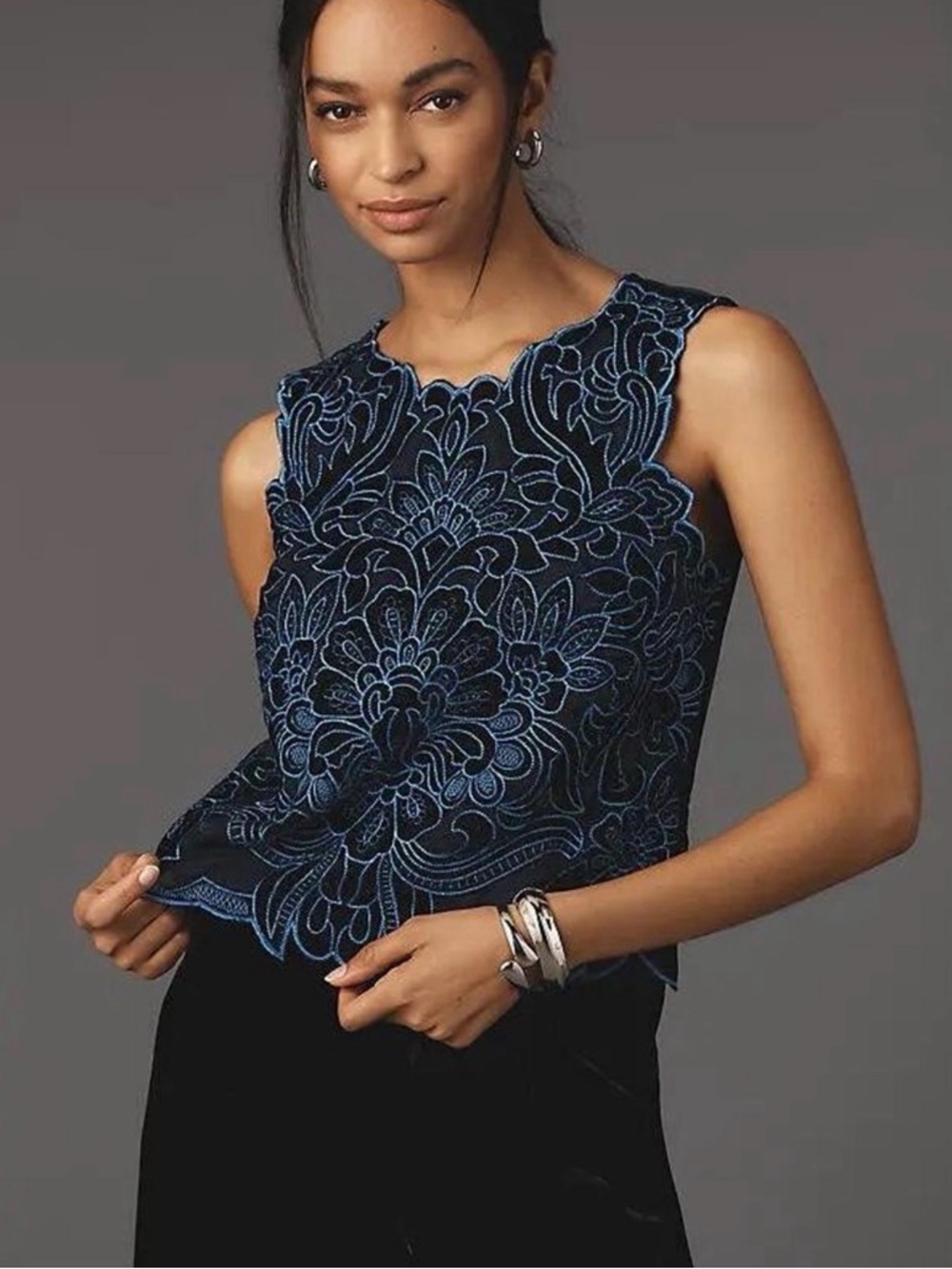 Anthropologie Lainie Sleeveless Velvet Lace Cutout Blouse